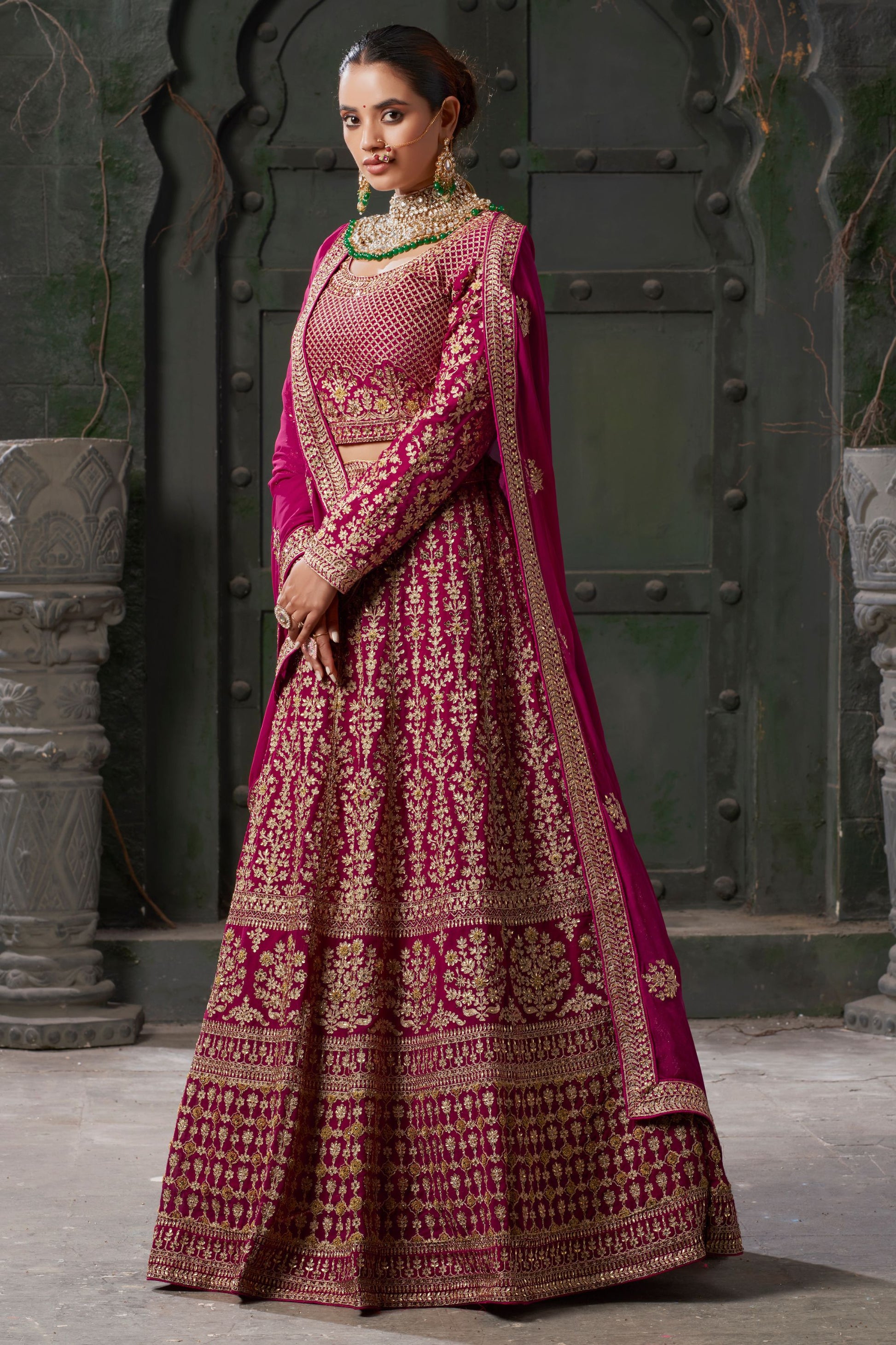 Rani Pink Georgette Embroidered Lehenga Choli For Indian Festival & Pakistani Wedding - Embroidery Work, Zarkan Work, Codding Work.