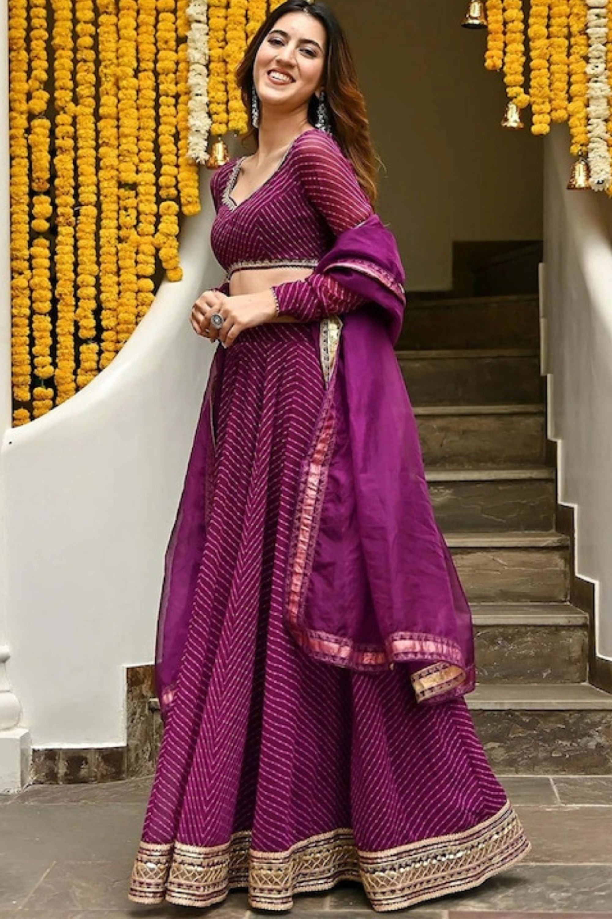 Dark Pink Georgette Lehenga Choli For Indian Festivals & Pakistani Weddings Dress - Print Work