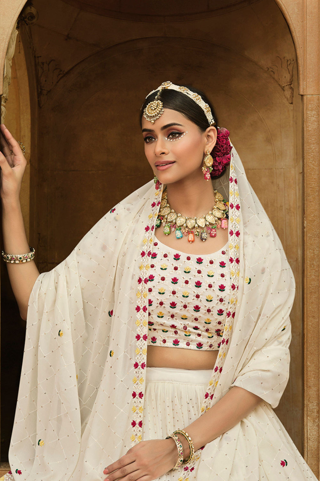 Sky Blue Georgette Floral Embroidered Lehengas Choli For Indian Festivals & Weddings - Thread Work, Sequence Embroidery Work