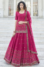 Pink  Chinon Lehenga Choli For Indian Festivals & Weddings - Sequence Embroidery Work, Thread Embroidery Work,