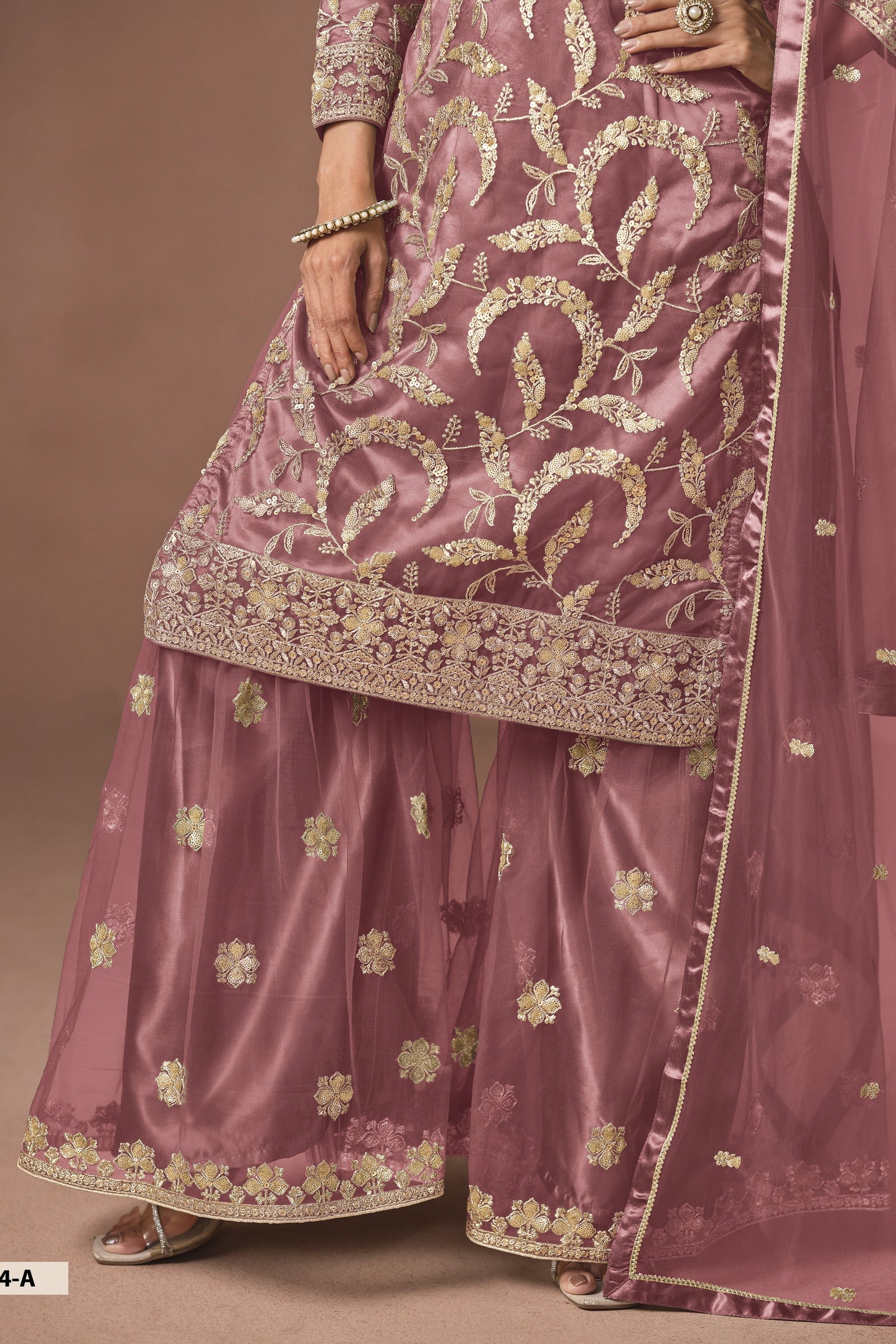 Dusty Pink Sharara Suit - Sangeet Outfits for Women with Embroidery