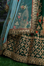 Dark Green Ghagra Choli for Ladies in Taffeta Satin Silk with Dori, Zari Work & Sequin