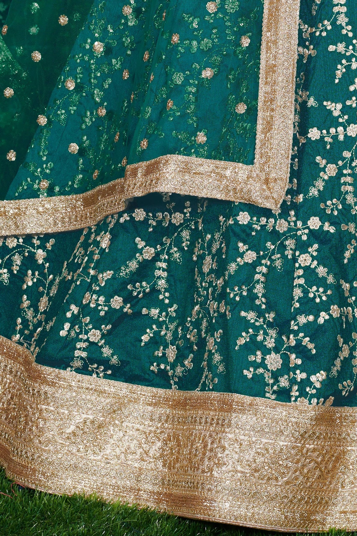 Teal Art Silk Lehenga Choli For Indian & Pakistani Wedding Festival - Sequins Embroidery Work, Dori Work, Zari Work