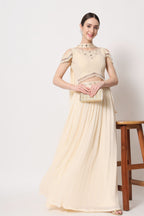 Beige Georgette Lehengas Choli For Indian Festivals & Weddings - Sequence Embroidery Work, Thread Work, Mirror Work