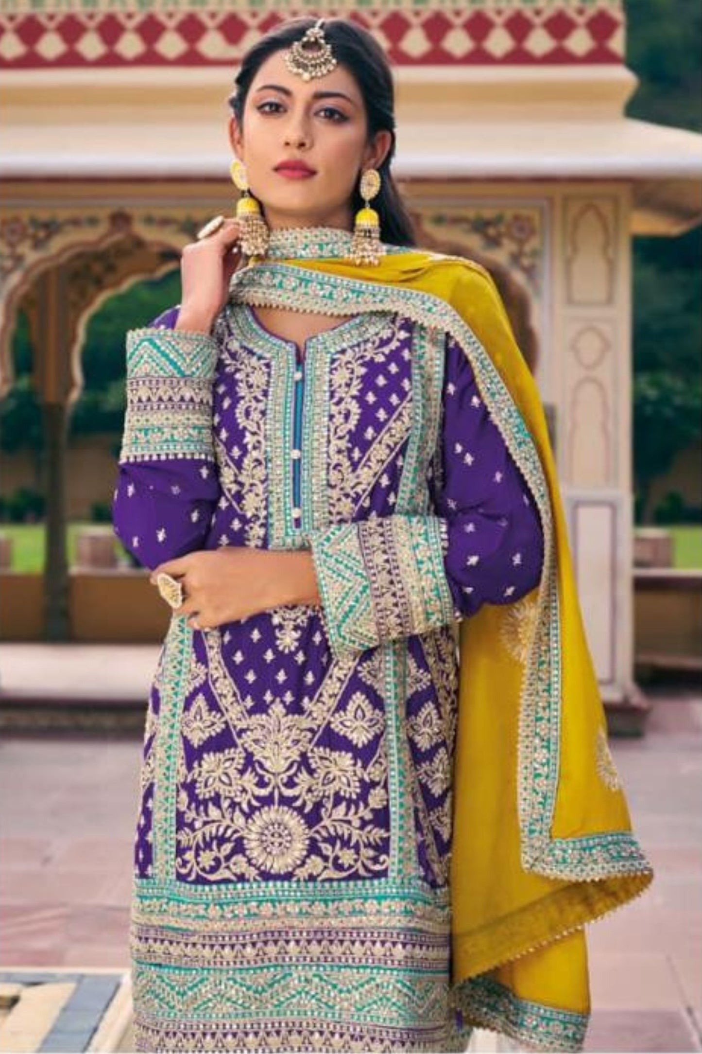 Purple Chinon Silk Salwar Kameez Suit For Indian Festivals & Weddings - Embroidery Work