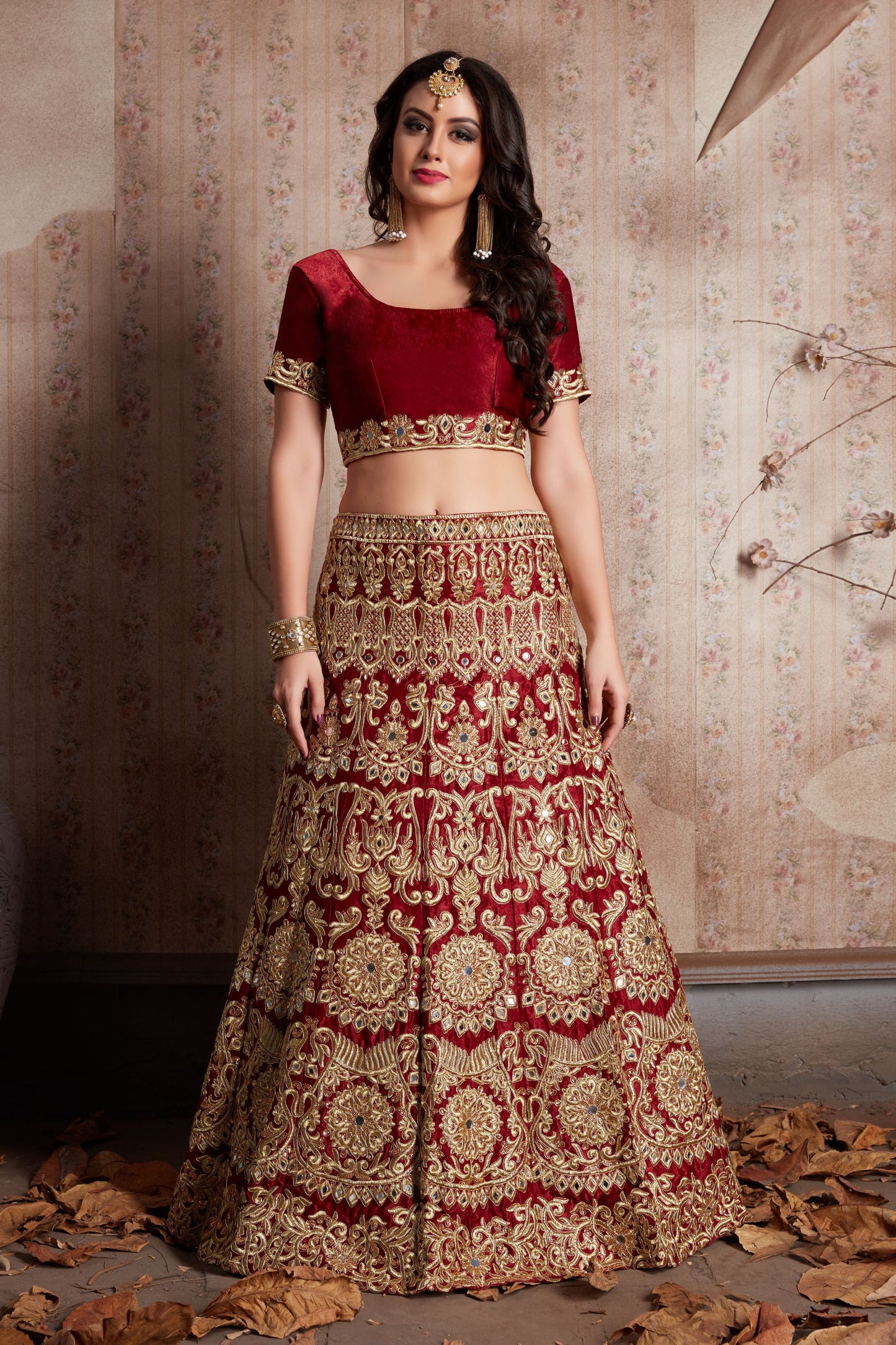 Blue Velvet Lehenga Choli For Indian Festivals & Weddings - Sequence Embroidery Work, Lace Work, Zari Work