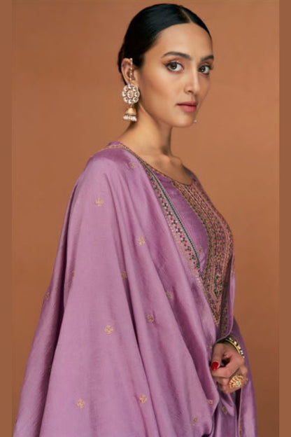 Light Purple Silk Kameez with Pant For Indian Suit Festivals & Pakistani Weddings - Embroidery Work