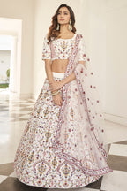 White Silk Lehenga Choli For Indian Weddings & Festivals - Thread Work, Sequence Embroidery Work, Stone Work