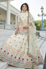 Beige Chinon Wedding Lehenga Indian Choli - Sequence & Thread Embroidery Work