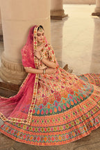 Beige Art Silk Lehenga Choli For Indian Weddings & Festivals - Thread Work, Swarovski Work, Print Work