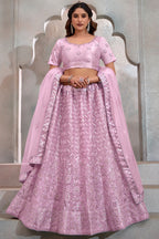 Light Purple Net Lehenga Choli For Indian Festival & Weddings - Thread Embroidery Work, Sequence Embroidery Work