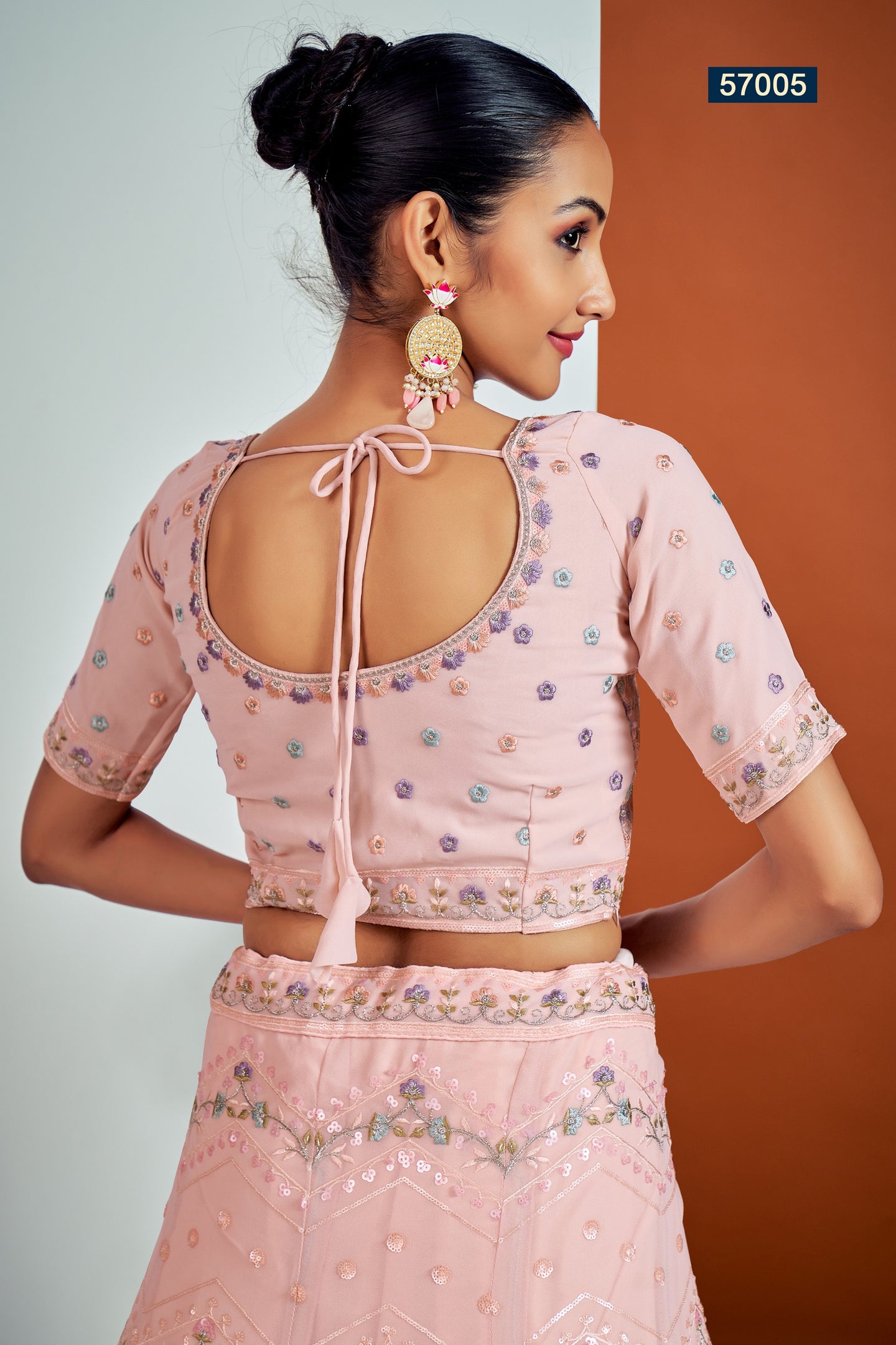 Peach Pakistani Georgette Lehenga Choli For Indian Festivals & Weddings - Sequence Embroidery Work, Thread Embroidery Work, Zari Work