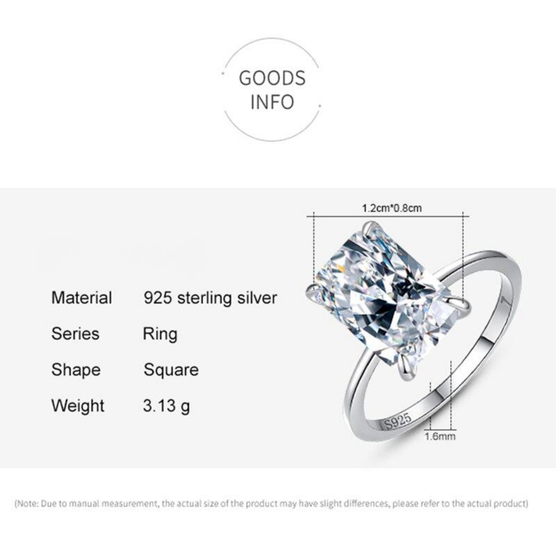 925 Sterling Silver Sparkling Finger Rings - 3CT Luxury Rectangle Zircon CZ Ring - Fine Female Fashion Jewelry