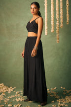 Black Chinon Silk Palazzo Choli with Cap Dupatta For Indian Festivals & Pakistani Weddings - Khatli Work, Sequence Embroidery Work, Hand Work