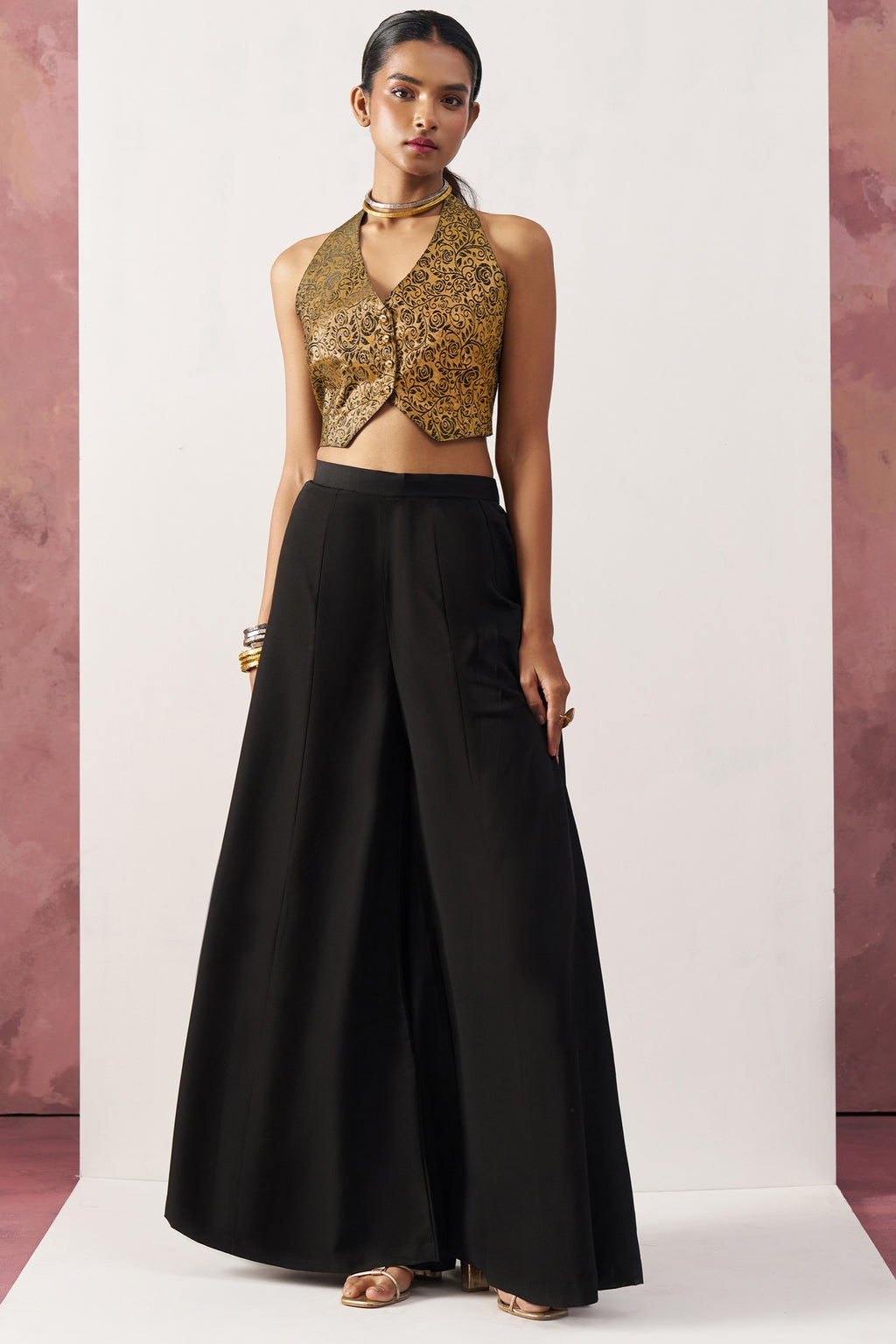 Black Jacquard Waistcoat with Plazo For Indian Weddings & Pakistani Festival