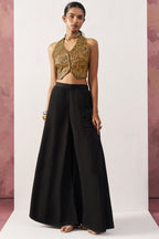 Black Jacquard Waistcoat with Plazo For Indian Weddings & Pakistani Festival