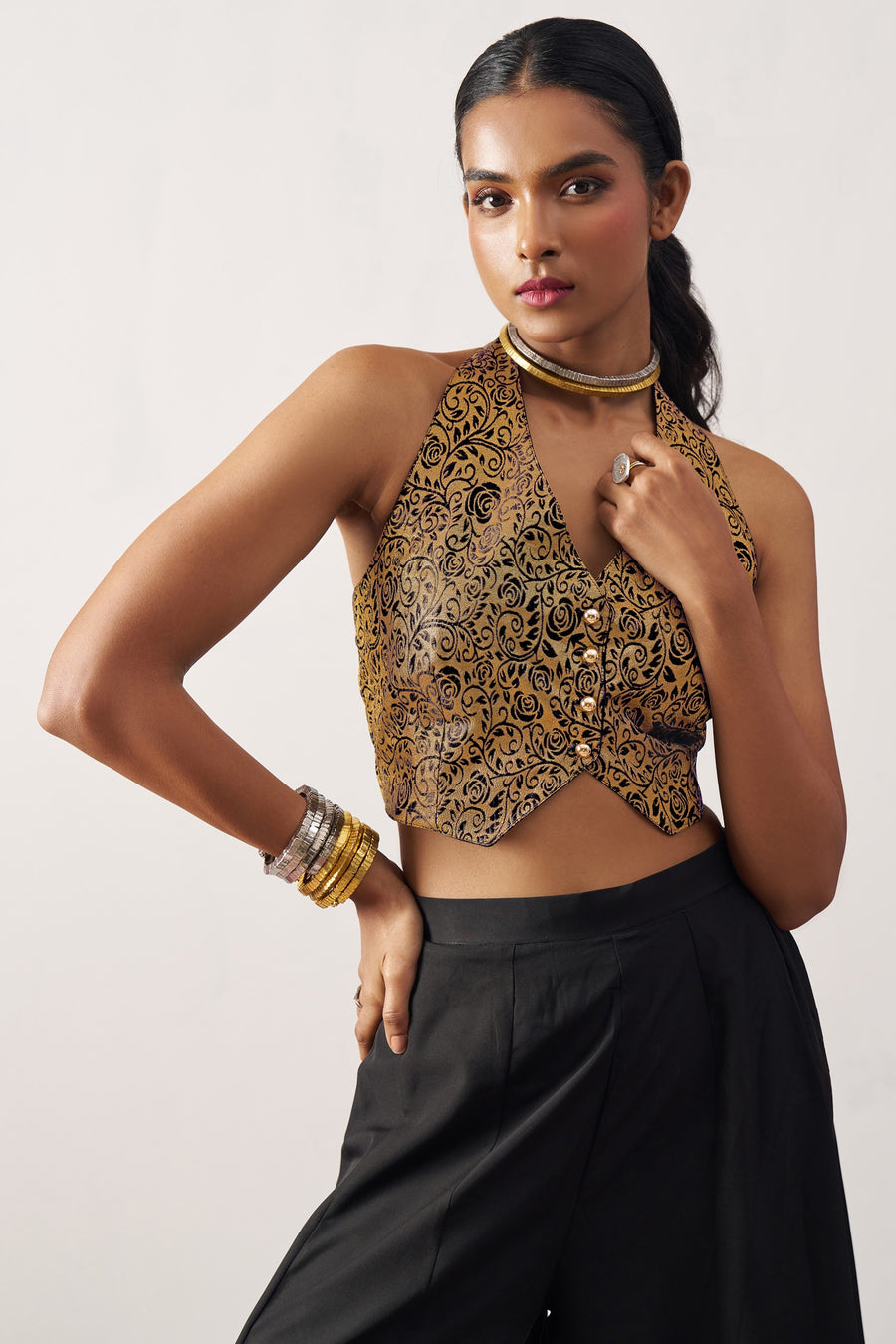 Black Jacquard Waistcoat with Plazo For Indian Weddings & Pakistani Festival