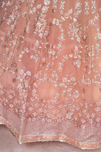 Peach Net Lehenga Choli For Indian & Pakistani Wedding Festival - Sequins & Thread Embroidery Work, Zari Work