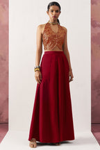 Red Jacquard Waistcoat with Plazo For Indian Weddings & Pakistani Festival