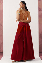 Red Jacquard Waistcoat with Plazo For Indian Weddings & Pakistani Festival