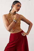 Red Jacquard Waistcoat with Plazo For Indian Weddings & Pakistani Festival