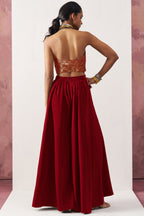 Red Jacquard Waistcoat with Plazo For Indian Weddings & Pakistani Festival