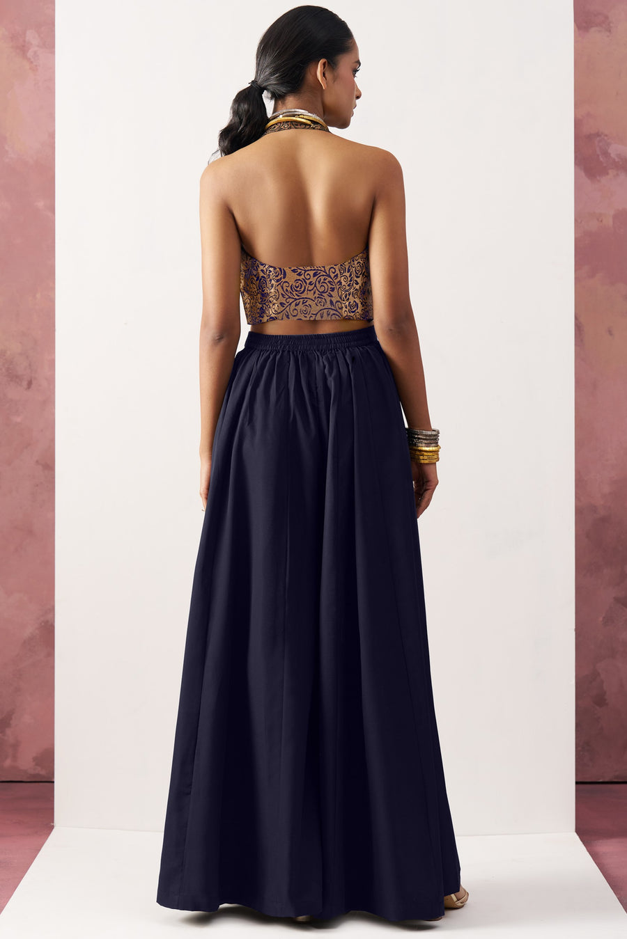 Navy Blue Jacquard Waistcoat with Plazo For Indian Weddings & Pakistani Festival