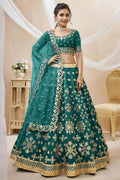 Teal Art Silk Lehenga Choli For Indian & Pakistani Wedding Festival - Sequins & Thread Embroidery Work, Zari Work