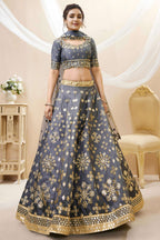 Grey Art Silk Lehenga Choli For Indian & Pakistani Wedding Festival - Sequins & Thread Embroidery Work, Zari Work