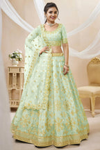 Sea Green Art Silk Lehenga Choli For Indian & Pakistani Wedding Festival - Sequins & Thread Embroidery Work, Zari Work