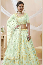 Sea Green Art Silk Lehenga Choli For Indian & Pakistani Wedding Festival - Sequins & Thread Embroidery Work, Zari Work