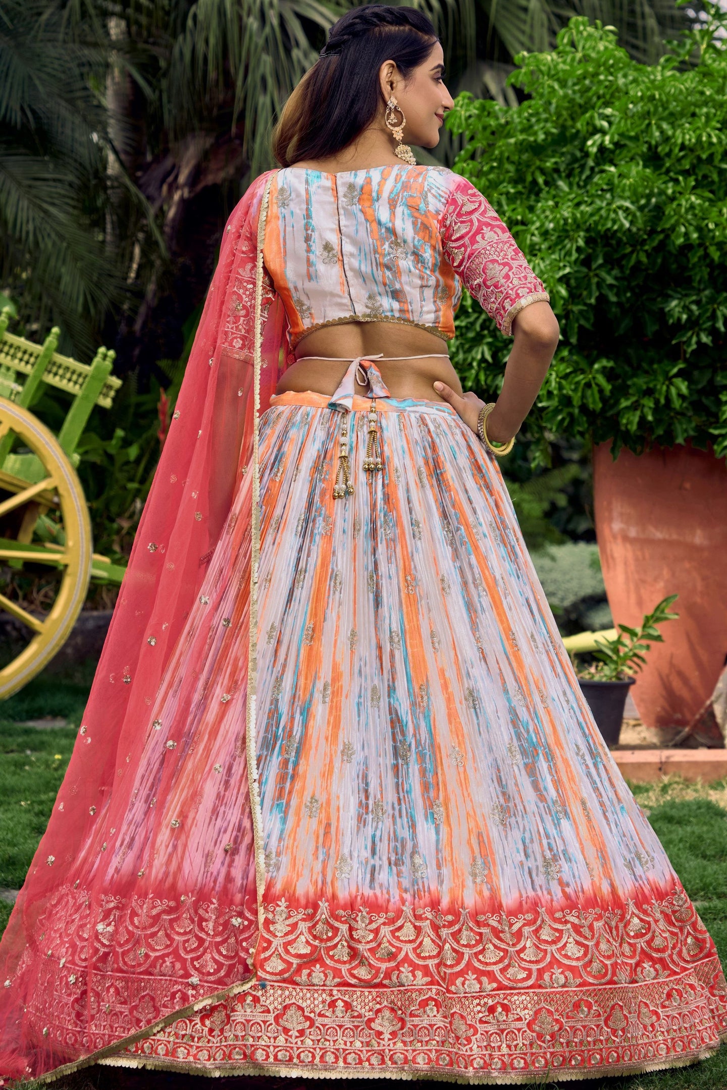 Pink Chinon Silk Printed Lehenga Choli with Zari and Sequins Embroidery