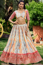 Pink Chinon Silk Printed Lehenga Choli with Zari and Sequins Embroidery