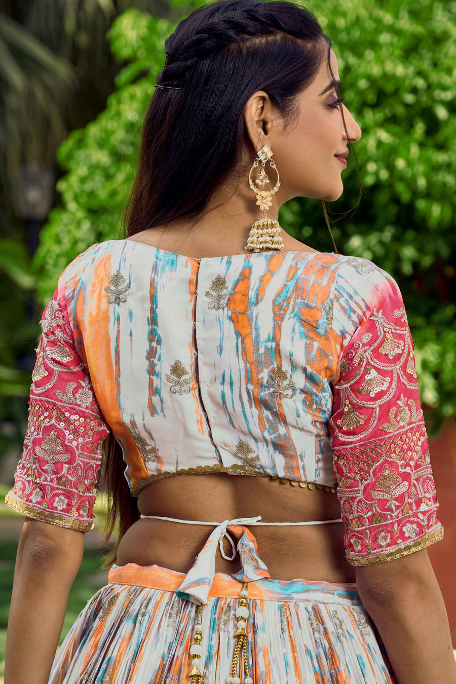 Pink Chinon Silk Printed Lehenga Choli with Zari and Sequins Embroidery
