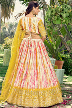 Yellow Chinon Silk Printed Lehenga Choli with Zari and Sequins
