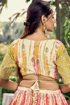 Yellow Chinon Silk Printed Lehenga Choli with Zari and Sequins