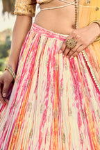 Yellow Chinon Silk Printed Lehenga Choli with Zari and Sequins