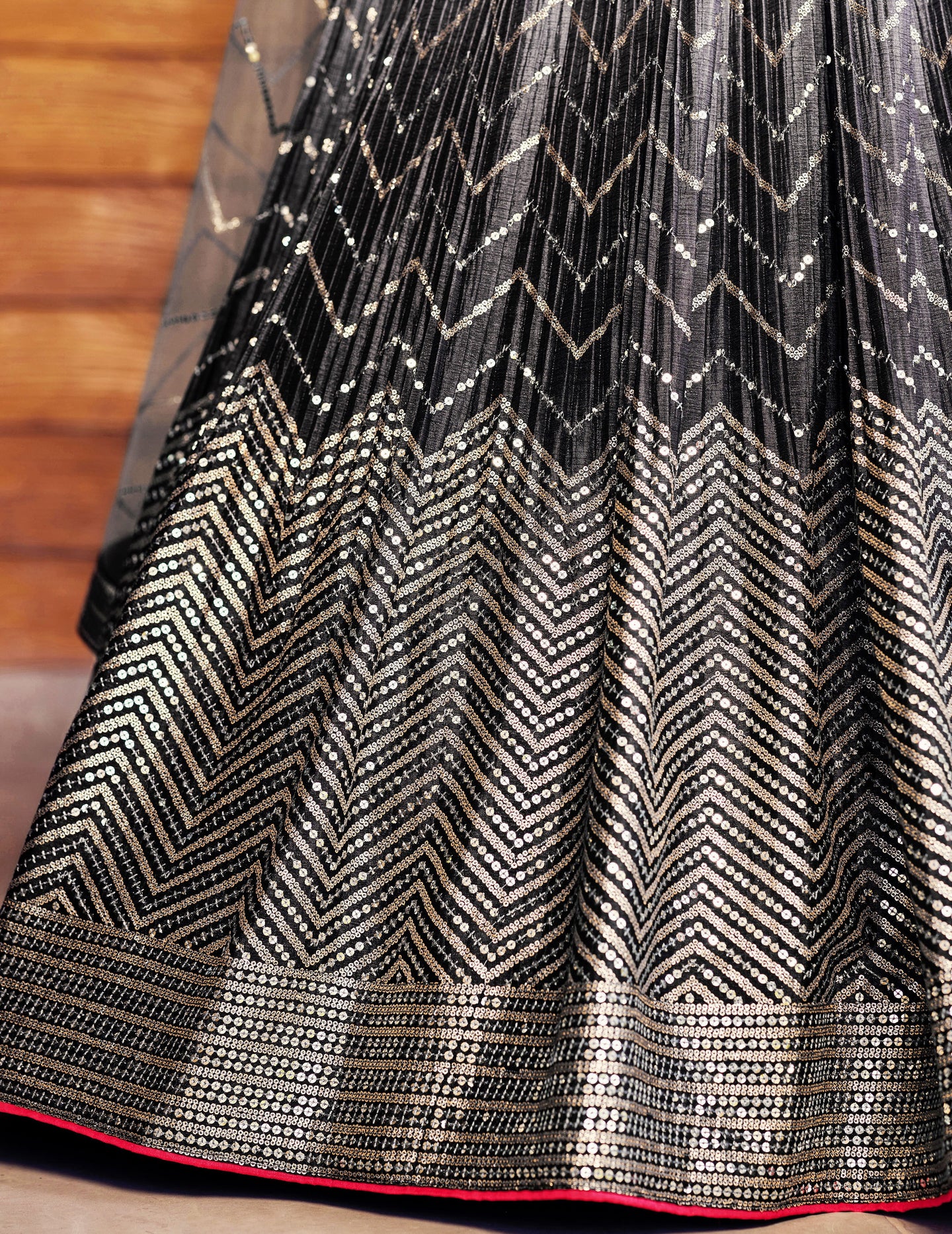 Black Chinon Silk Double Tone Partywear Lehenga Choli with Thread and Sequins Work