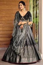 Black Chinon Silk Double Tone Partywear Lehenga Choli with Thread and Sequins Work