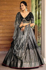 Black Chinon Silk Double Tone Partywear Lehenga Choli with Thread and Sequins Work