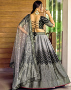 Black Chinon Silk Double Tone Partywear Lehenga Choli with Thread and Sequins Work
