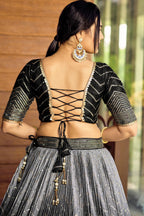 Black Chinon Silk Double Tone Partywear Lehenga Choli with Thread and Sequins Work