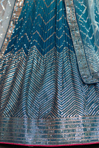 Blue Chinon Silk Double Tone Partywear Lehenga Choli with Sequins Work