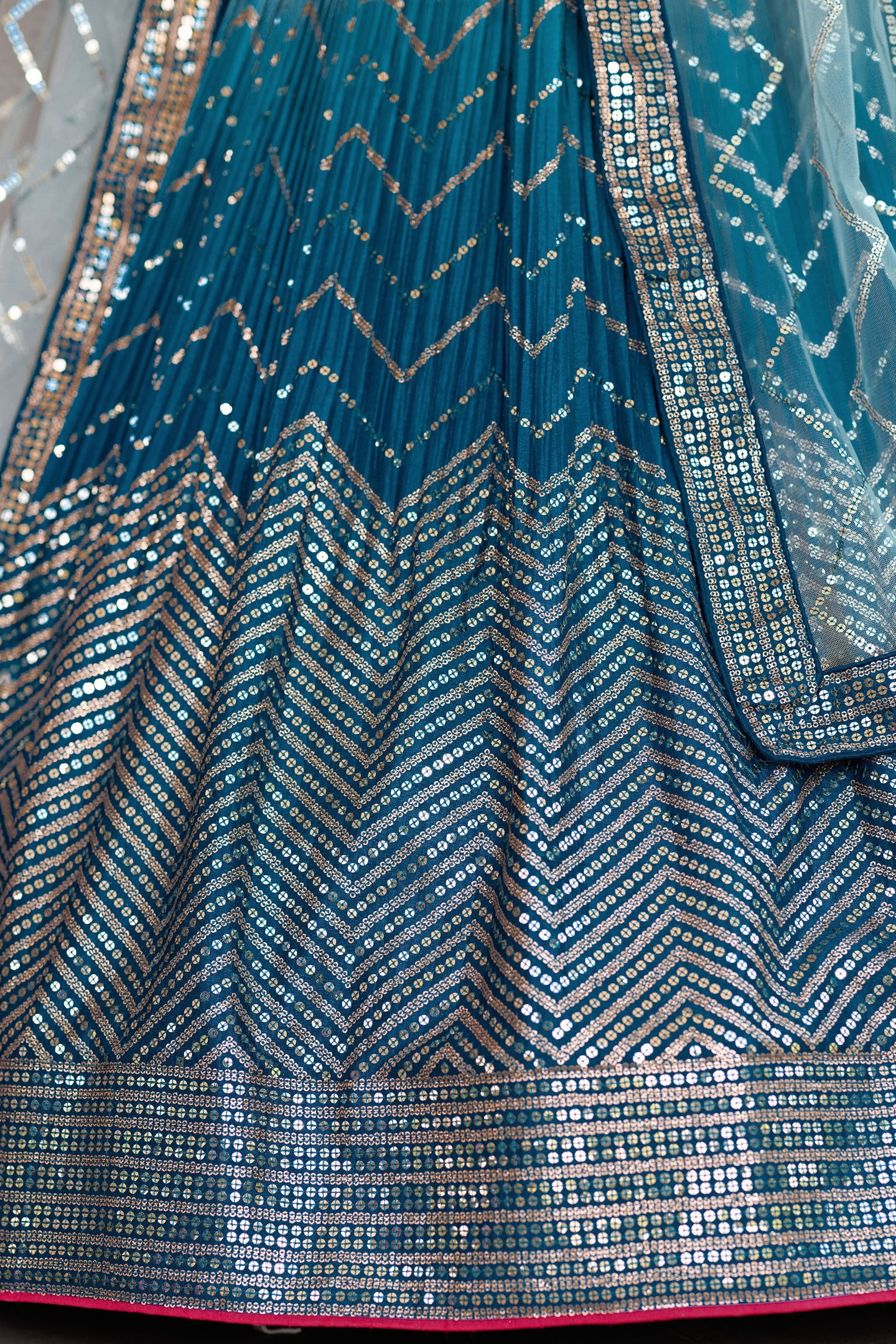 Blue Chinon Silk Double Tone Partywear Lehenga Choli with Sequins Work
