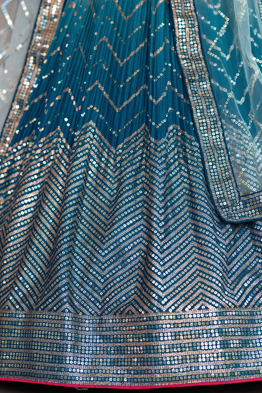 Blue Chinon Silk Double Tone Partywear Lehenga Choli with Sequins Work