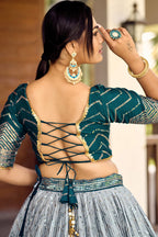 Blue Chinon Silk Double Tone Partywear Lehenga Choli with Sequins Work