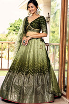 Green Chinon Silk Double Tone Partywear Lehenga Choli with Embroidery