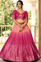 Pink Chinon Silk Double Tone Partywear Lehenga Choli with Thread and Sequins Embroidery