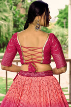 Pink Chinon Silk Double Tone Partywear Lehenga Choli with Thread and Sequins Embroidery