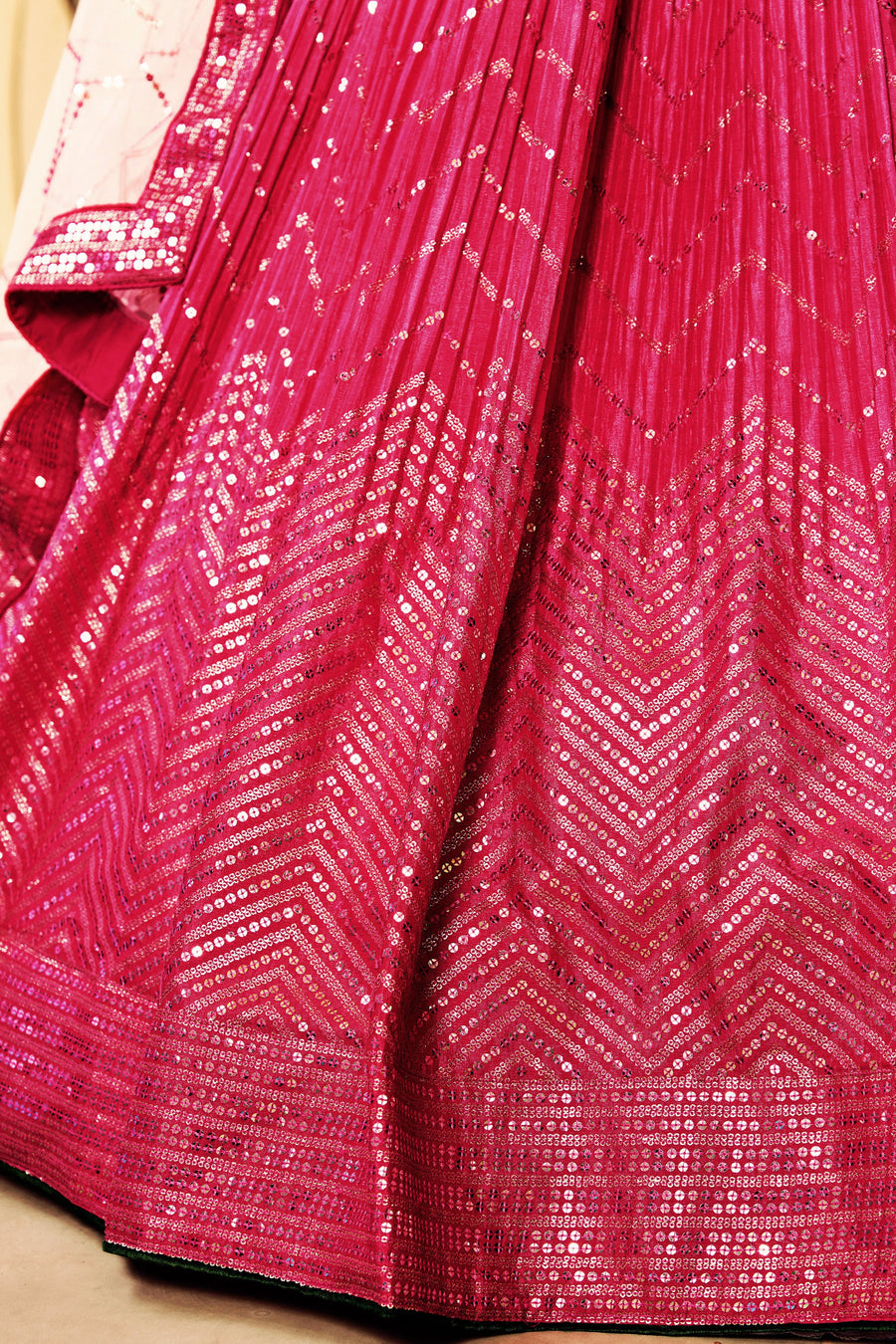 Pink Chinon Silk Double Tone Partywear Lehenga Choli with Thread and Sequins Embroidery